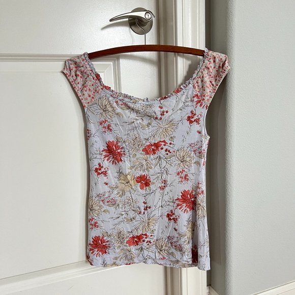 Anthropologie Language Los Angeles Cap Sleeve Top Gray Floral Like New - Picture 2 of 4